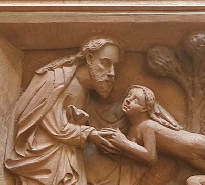 Erschaffung der Eva in einem Holzschnitt Erschaffung der Eva in einem Holzschnitt