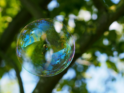 Seifenblase vor Baum