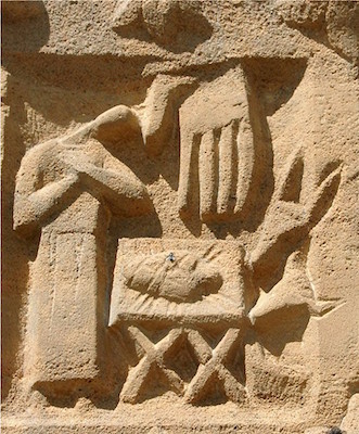 Krippenrelief mit Hand Gottes Krippenrelief mit Hand Gottes