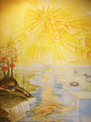 Ausschnitt aus einem Wandgemälde zum Sonnengesang von Franziskus