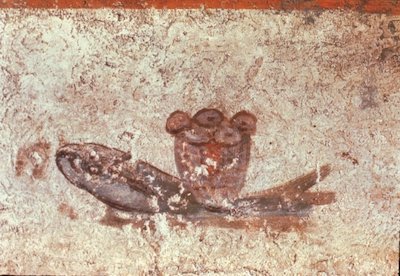 Wandmalerei mit Brot und Fisch Wandmalerei mit Brot und Fisch