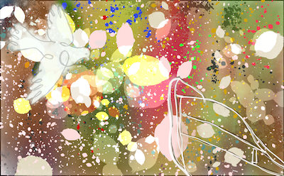 Collage mit Arche und Taube: Noahs Spuren