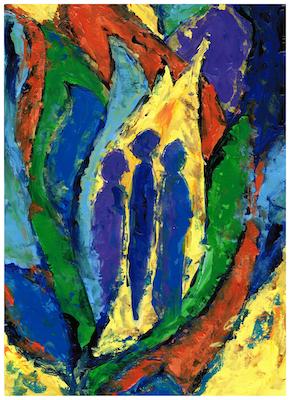 Gemälde von drei Personen umfangen von Farben Gemälde von drei Personen umfangen von Farben