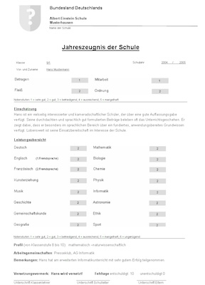 Muster-Schulzeugnis